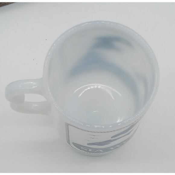 Vintage Milk Glass Sea World Footed Coffee Mug Cup Whale Dolphin Black USA - Picture 5 of 5
